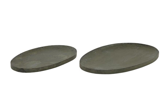 2Er-Set Tabletts Aus Metall Domain L44Cm B29Cm H2Cm & L37Cm B22Cm Oval Zink-Grün Dekoteller
